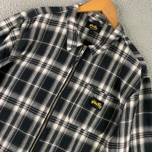 Stan Ray Zip Shirt Jacket Mens Large Black White Plaid Flannel Cotton Workwear L